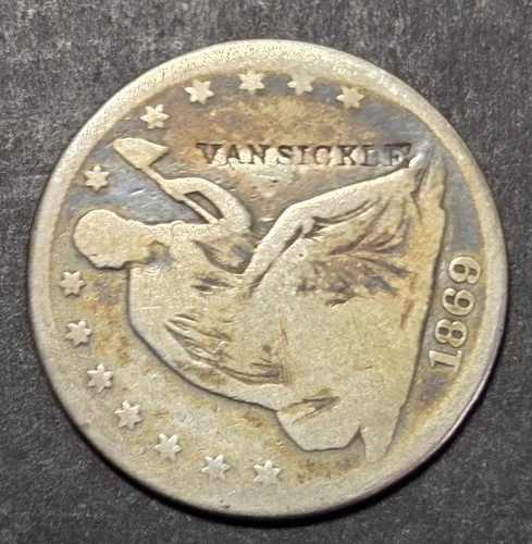 1869 Liberty Seated Half, Counterstamped “Van Sickle”, Good