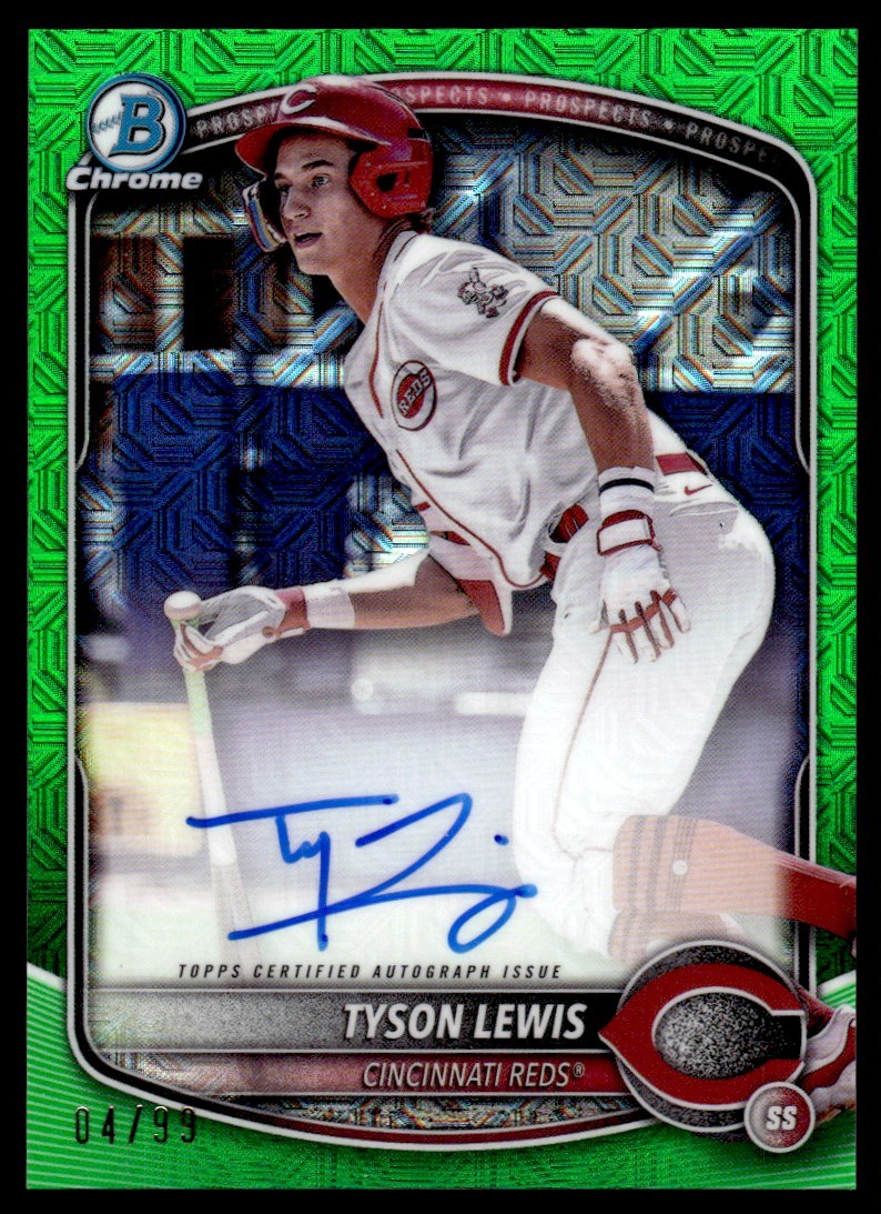2025 Bowman Chrome Green Mojo Tyson Lewis Auto 04/99 Cincinnati Reds #BMA-TLE