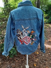 Vtg 90s Warner Bros Studio Store Kids XL Denim Jacket Looney Tunes Back Patch