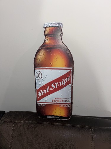 Rote Streifen Bierflasche Metall Blechschild Tacker 11 x 24 Neu in Box Hurra Bier! - Bild 1 von 3