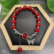 6  Plus Stretch Bracelet Beaded Butterfly Rhinestone Charm New Free Ship B103