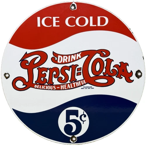 VINTAGE PEPSI COLA PORCELAIN SIGN GAS STATION BOTTLE COKE COCA DEW A & W OIL