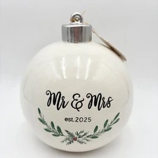 Martha Stewart Mr Mrs Est 2025 Ceramic Christmas Ornament Wedding Gift