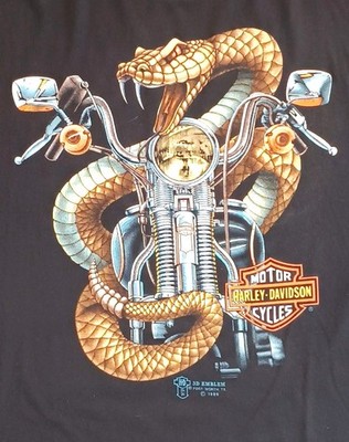 Vintage Harley Davidson T-Shirt 3D Emblem XL Schlange Biker 1989 Fairfield