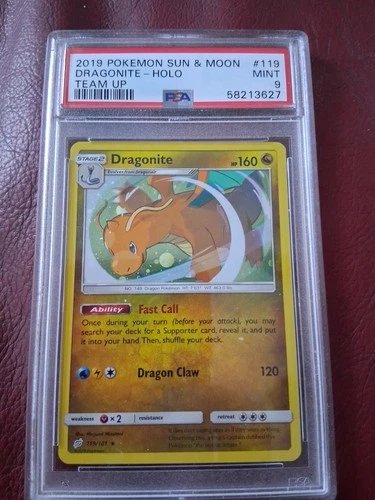 2019 Pokémon Sun & Moon Team-Up Cosmos #119 DRAGONITE HOLO |  PSA 9 | FART SWIRL