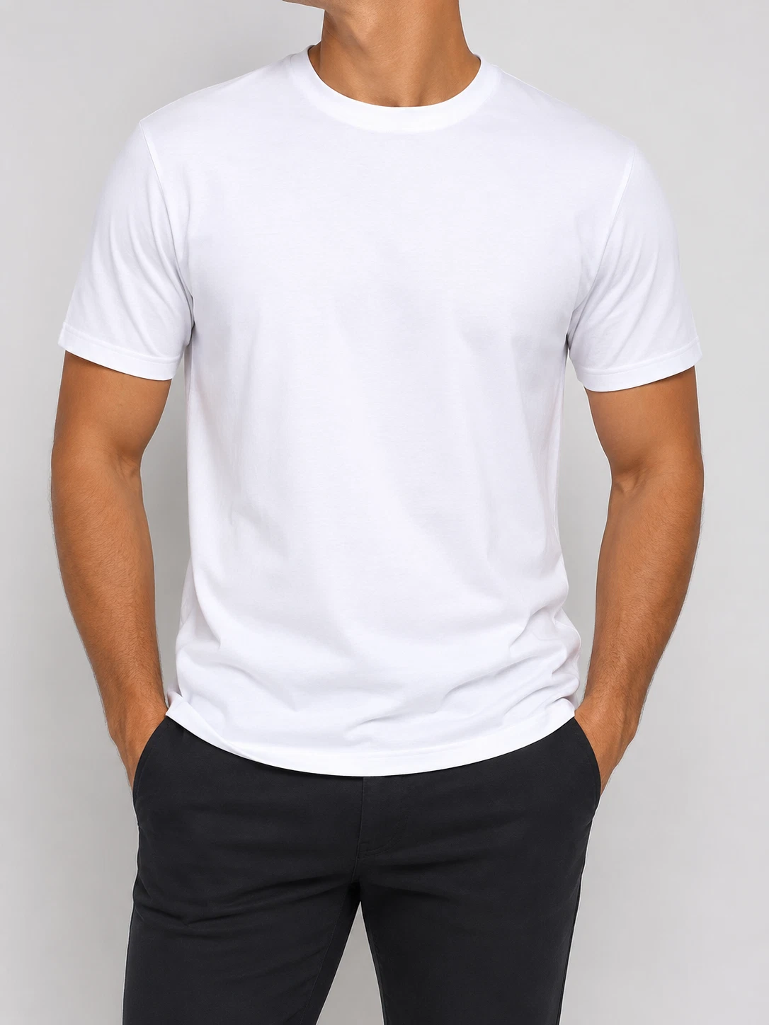 Men's White T-Shirts 3 Pack 100% Cotton Crew Neck Short Sleeve Undershirts - product detail image 4