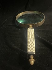 Magnifying Glass Vintage Hand Held Brass And Etched Bone Handle