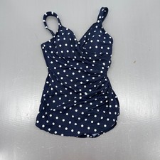 Lands End Navy Polka Dot Slender Tummy Control One Piece Swimsuit 10D 514049