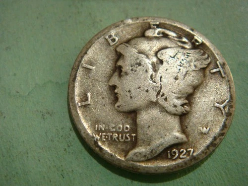 1927 P  Mercury Dime - worn edges cond album filler actual coin in photo