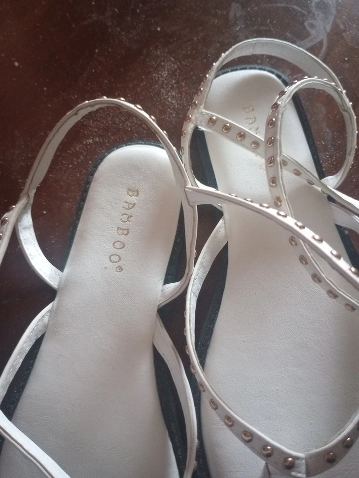 竹制婚礼平底鞋绑带尺寸 6 白色  — 第 2/4 张图片