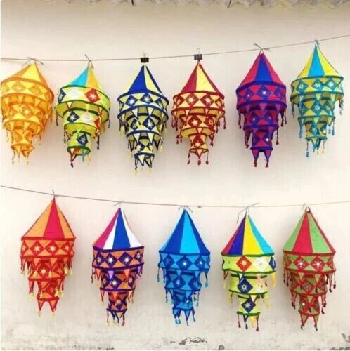 Indian Desinger Lámpara Relámpago Tradicional Tonos Bordado Espejo Trabajo Colgante Foto 2 de 4