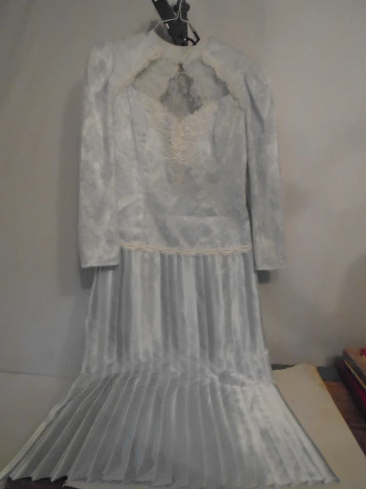Vestido Scott McClintock Vintage Años 80 Encaje Azul Bebé Espalda Abierta Plisado Talla 12 Foto 4 de 4