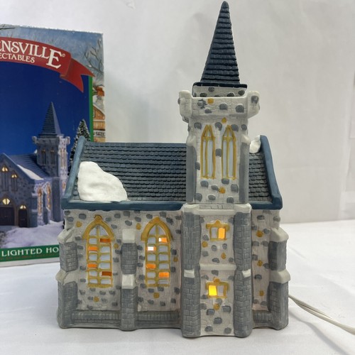 1993 Noma Dickensville Porcelain Lighted Christmas Church House Lamp - Picture 9 of 12