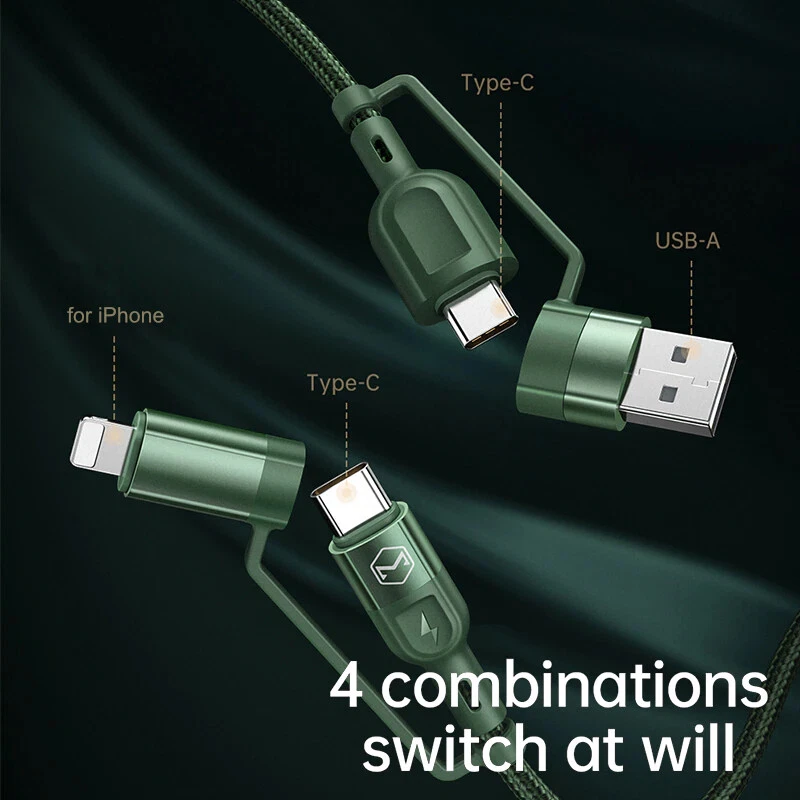 Mcdodo 4 in 1 Multi USB Charger Cable for iPhone USB C 60W PD 3A Charging 1.2m - Image 2 of 4
