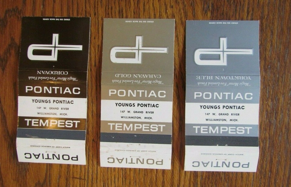 1963 YOUNGS PONTIAC CAR DEALER MATCHBOOK MATCHCOVERS (WILLIAMSTON