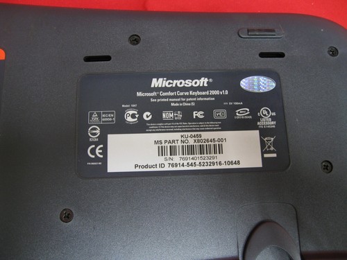 Microsoft Comfort Curve USB Keyboard 2000 v1.0 1047 Ergonomic KU-0459 TESTED - Picture 8 of 9