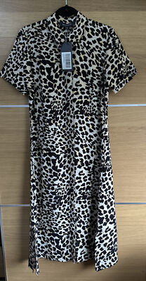 Sosandar Size 10 Leopard Print Midi Shirt Dress Collared Bnwt BC4