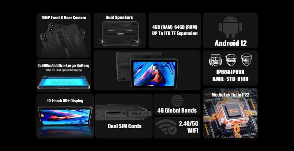 HOTWAV R5 Outdoor Tablet 15600mAh 10,1 Zoll  PC Android 4G LTE / 5G Wifi Tablet - Bild 3 von 4