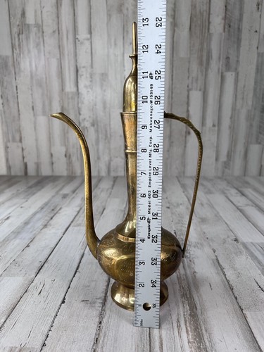 Vintage Solid Brass Aftaba Ewer 13" Tall Made In India Etched Design - Picture 9 of 18