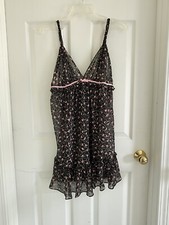 NWT - Oscar de la Renta sheer chiffon nightie - S - Black - plunged V-neck