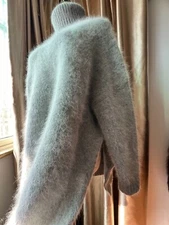 Angora Blend Fuzzy Turtleneck Side Slit Sweater – Soft Warm Knit