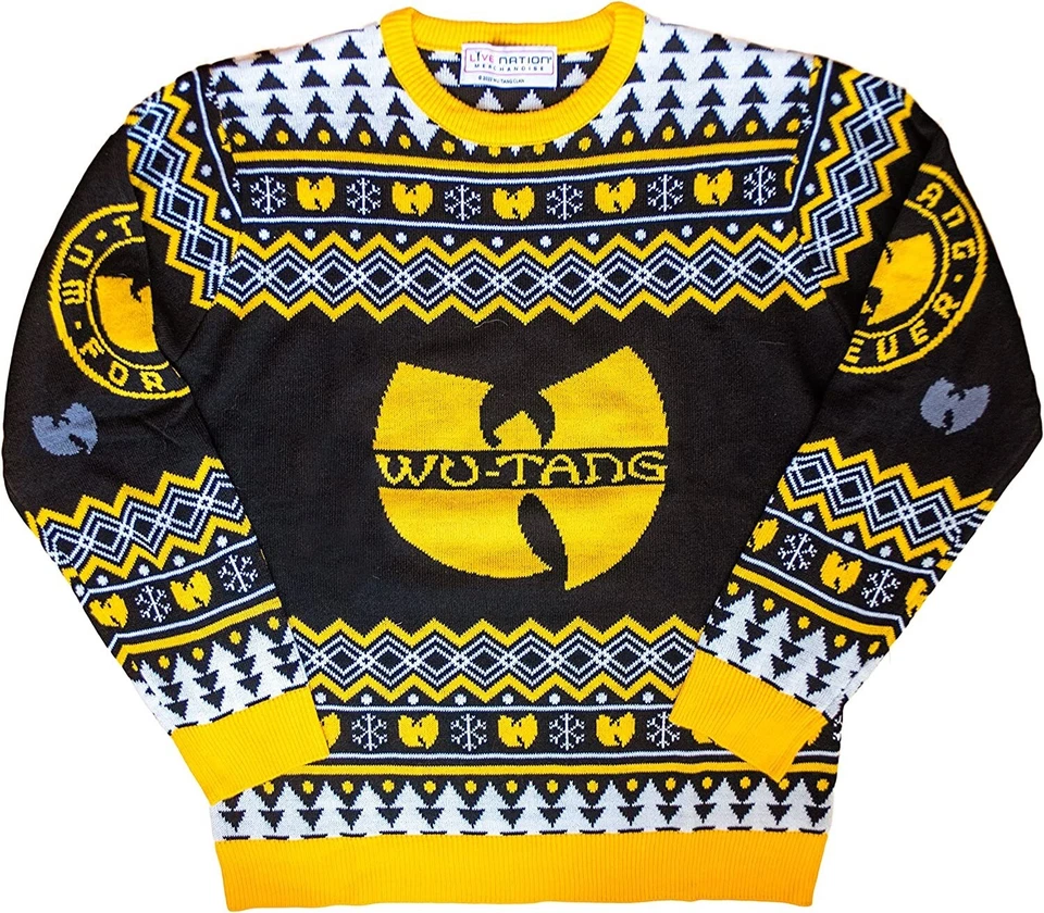 Wu Tang Clan Logo Snowflakes Yellow Black White Ugly Christmas Sweater - Image 2 of 4