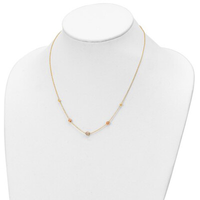 14k feine 3 dreifarbige Gold rosa/rose weiß gelb dreifarbige Perlen 18 Zoll Halskette