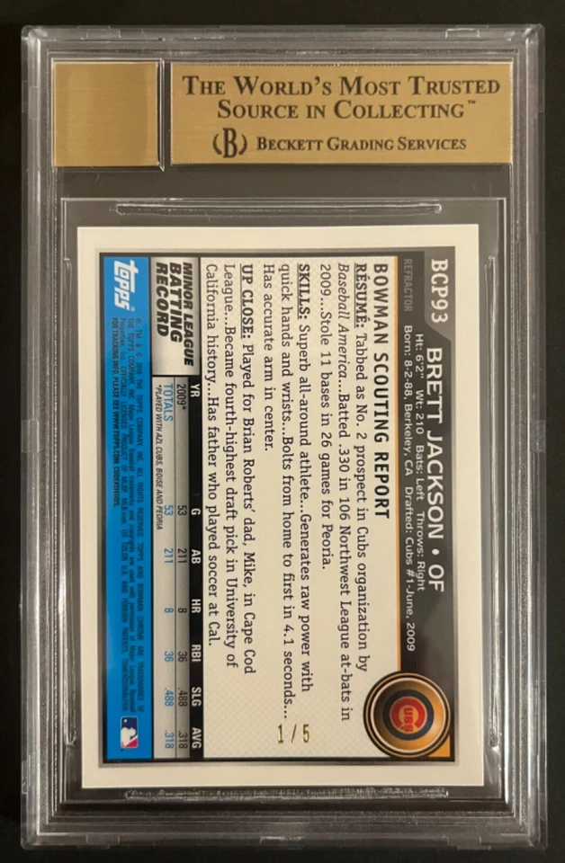 Brett Jackson 2010 Bowman cromo rojo refractor automático #BCP93/5 (BGS 9,5 GEMA) CUBOS Foto 2 de 2