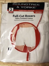 NWT Roundtree & Yorke Big Man 2 Pairs Full-Cut Boxers Sz 56 100% cotton white