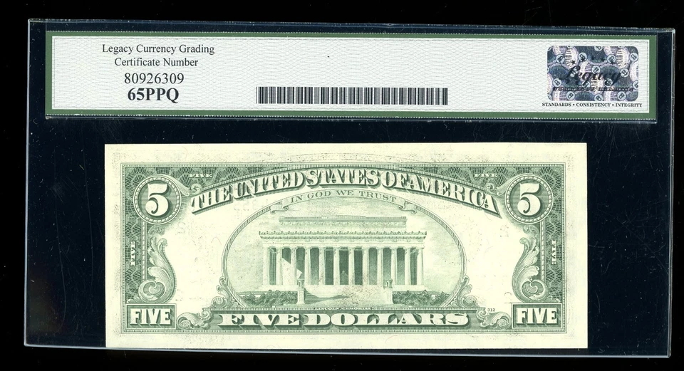 DBR 1981 $5 FRN New York Gem Fr. 1976-B Legacy 65 PPQ Serial B43550435A - Image 2 of 2
