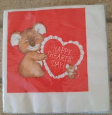 Vintage Hallmark Happy Hearts Day! Luncheon Napkins..Koala Bear