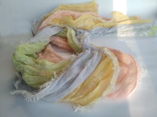 gauze flax designer 100% linen scarf frayed edges made of 4 panels multicolor - Picture 10 of 14