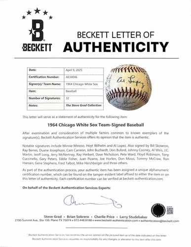 1964 Chicago White Sox signierter Team Baseball x32! BECKETT LOA (Grad Collection) - Bild 7 von 9