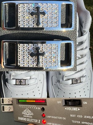 Iced Solid 925 Silver Moissanite Cross Lace Locks For Sneakers AF1 Jordan  Etc