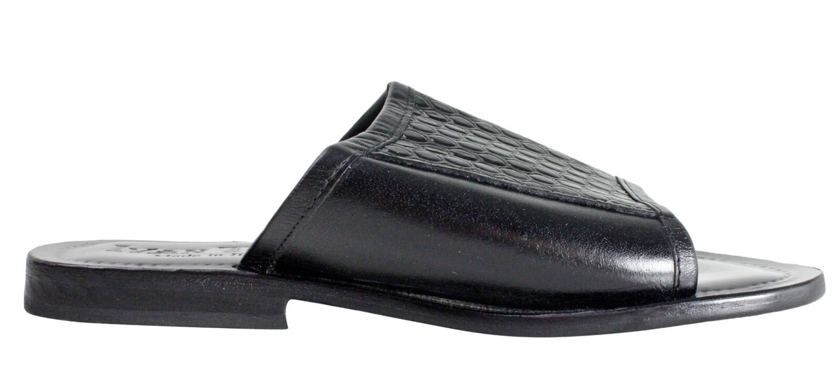 Leather Italian Sandals Mens Black Genuine Leather Slip on  display picture 1