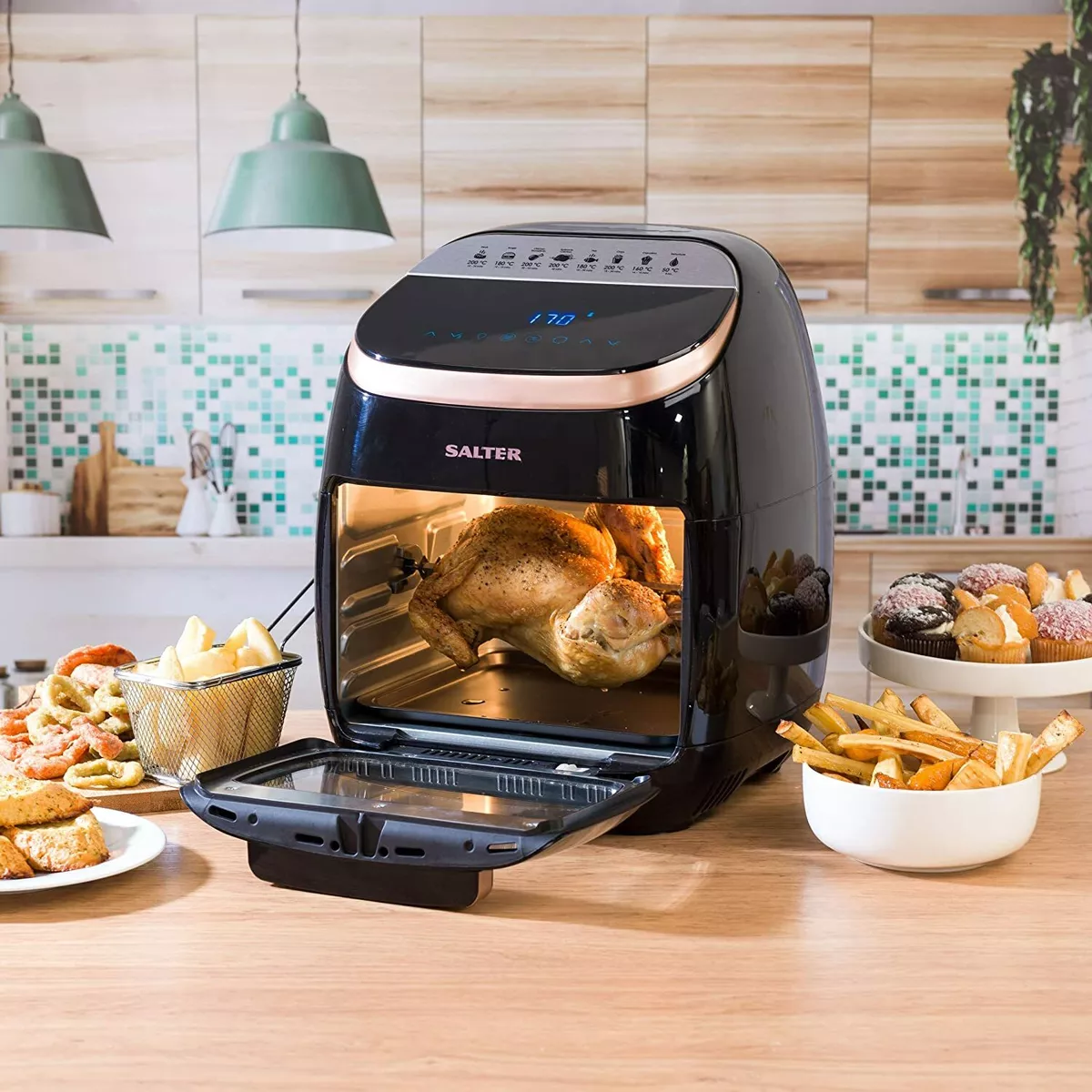 Rose Gold Pro 11L Digital Air Fryer Oven Rotisserie Chip Grill Toast Roast Bake