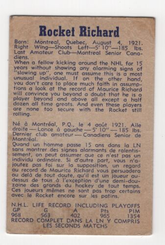 MAURICE RICHARD 1957-58 PARKHURST 57-58 N° M 5 BON + 70430 - Photo 2 sur 2