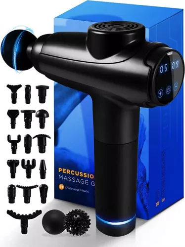 FITPulse Massage Gun for Athletes - Deep Tissue Massager 17 Heads Matte Black