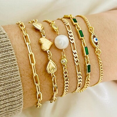 Gold Bracelets for Women Waterproof, 18K Real Gold Filled Jewelry Sets for Women