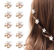 10 Pcs Small Mini Pearl Claw Clips with Flower Design, Sweet Artificial Bangs 