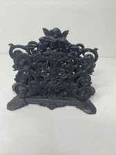 Vintage Antique Black Cast Iron Napkin Letter Holder Angel Cherub Ornate