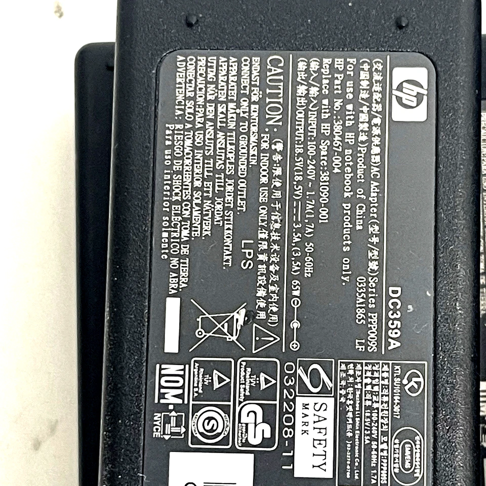 Lote de 8 - Cargador de CA genuino OEM HP 18.5V 3.5A 65W para HP/Compaq DC359A Foto 4 de 4