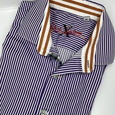 Robert Graham Men s Purple White Striped Button Down L/S Shirt Flip Cuff Large