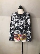 Chicos Sequin Geisha Face Black White Blazer Jacket Size 1