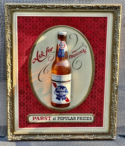 Vintage Pabst Blue Ribbon Beer Sign 3D PBR Bottle Display 14x17 Man Cave Office