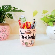 Custom Hand-Painted Pen Holder Stylish Office Theme with Personalized Name