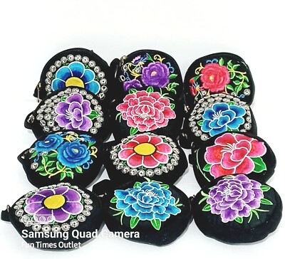 12 Rose Embroidered Coin Bag Mexican Flower Favors Monederos Recuerdos Mexicanos