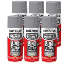12 OZ AUTO PAINT SPRAY 2 In 1 Filler Sandable Primer Gray Rust Preventer 6 Pack