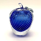 Murano Bullicante Blue Glass Apple 6"H Controlled Bubble Italy Vintage