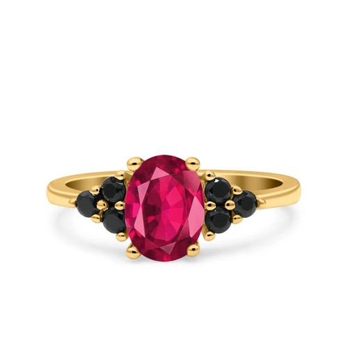 10K Yellow Gold Natural Ruby With Spinel Gemstone Gold Ring For Women, Gold Ring
